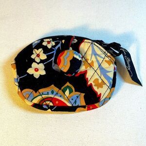 Vera Bradley Button Coin Purse Black Versailles Floral Zip Around Closure